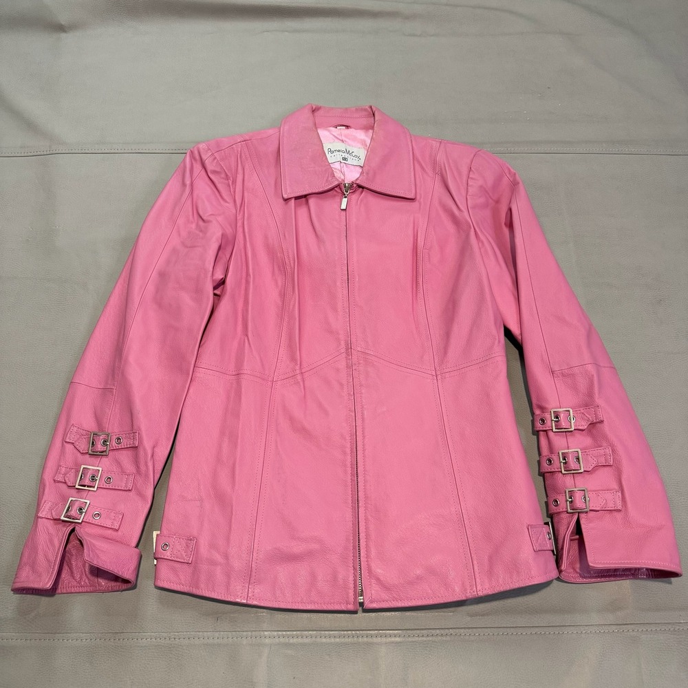 VTG 90S Y2K‎ Leather Jacket Pink Barbie Pink Moto Biker Grunge Coquette Women S-